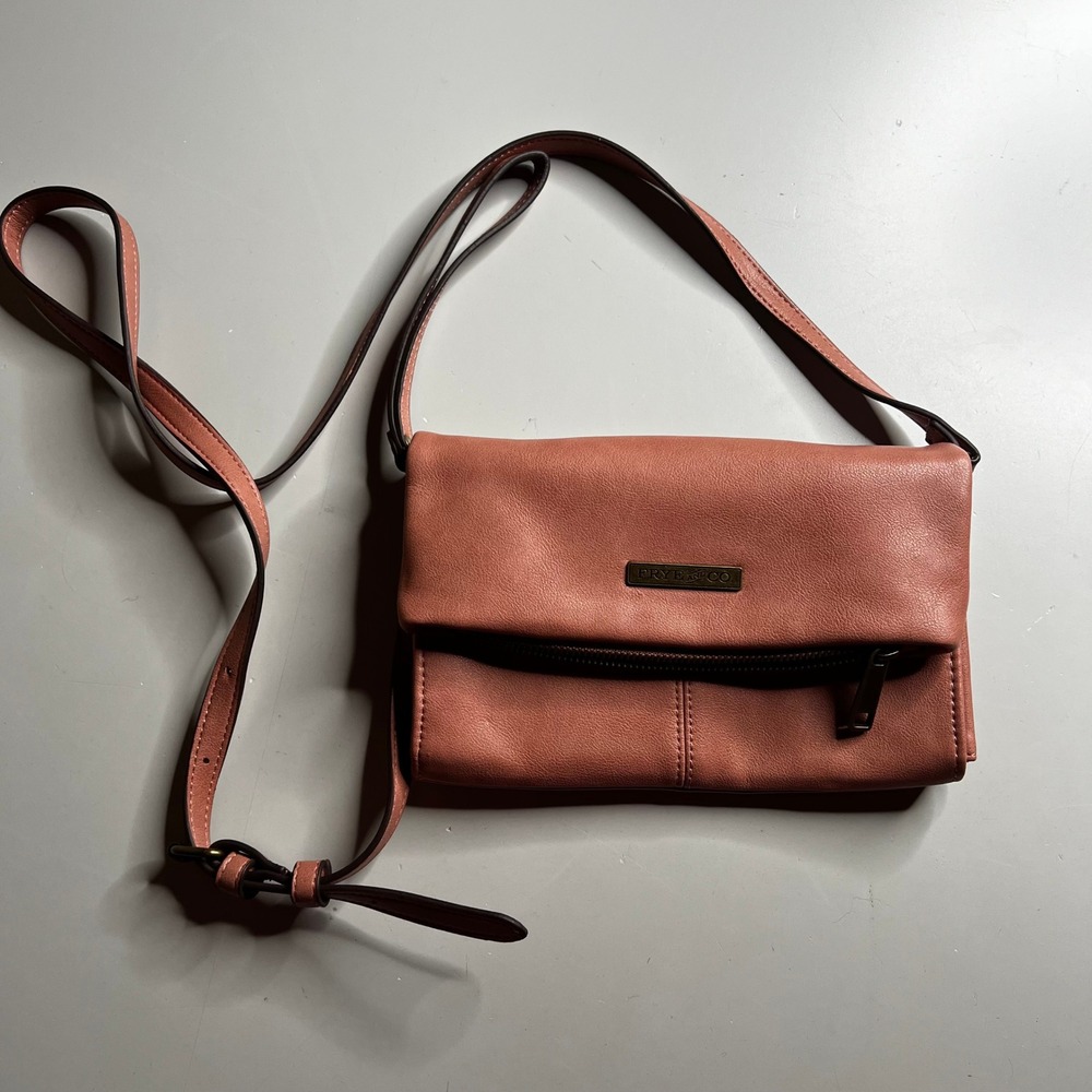 Frye and Co. Dusty Rose Faux Leather Foldover Crossbody Bag Mauve‎ Pink Brass
